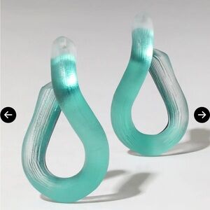 NEW Alexis Bittar TEAL Twist 14K-Gold-Plated & Lucite Hoop Earrings